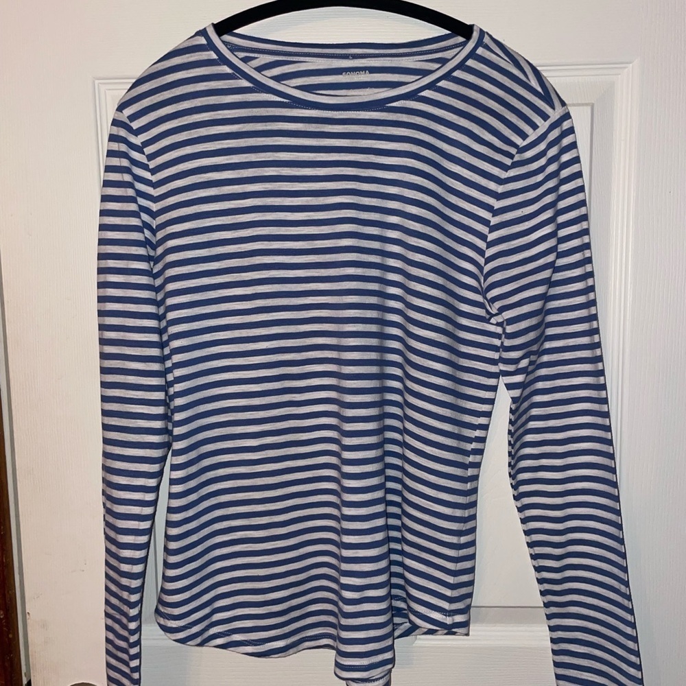 Sonoma Blue & White Striped Long-Sleeve Crewneck